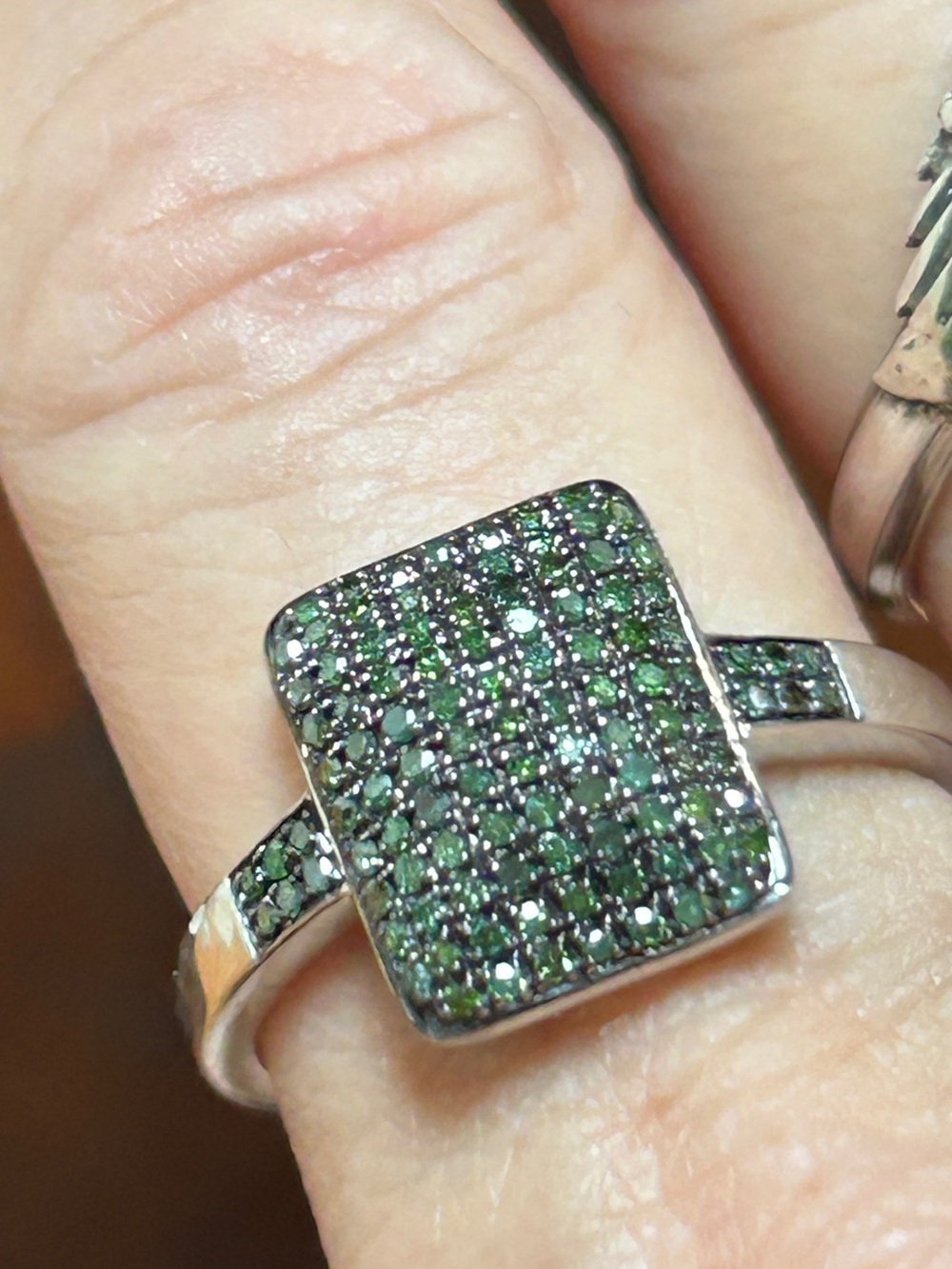 D Joy Green Diamond and Sterling Silver ring